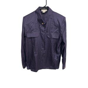 Vintage Four Seasons Shirt Purple Silk Epaulettes Gold Size 8 Quiet Luxury Retro